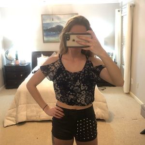 Navy floral crop top